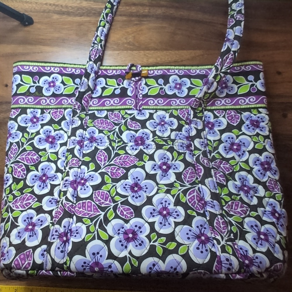 Vera Bradley Plum Petals Quilted Cotton Tote Bag Purple Floral Shoulder Bag